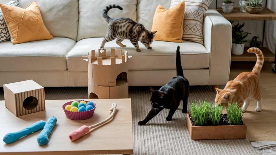 DIY indoor cat enrichment activities - petwynn